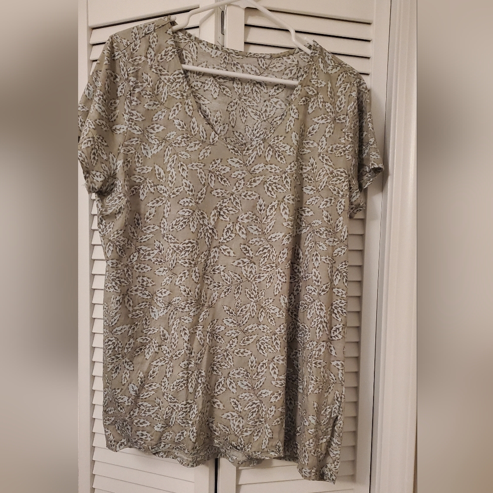 J. Jill Gray and Cream Relaxed Short Sleeve Tee